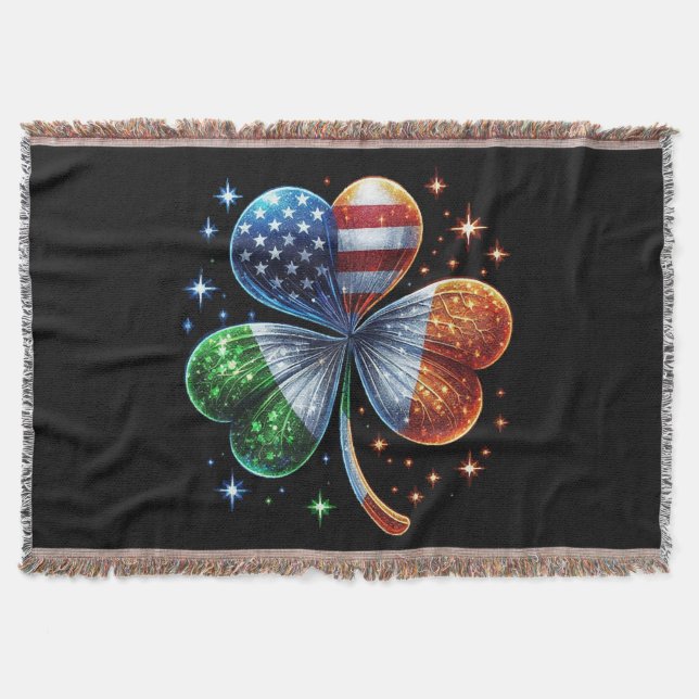 Irish American Flag ST PATRICKS DAY Throw Blanket (Front)