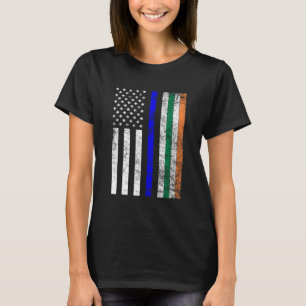 Irish American Flag Thin Blue Line Police St. Patr T-Shirt