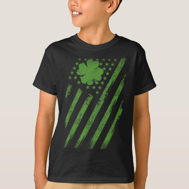 Irish American Flag With Shamrock Luck St Patrick' T-Shirt (Front)