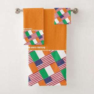 IRISH AMERICAN FLAGS Personalized Scripture ORANGE Bath Towel Set