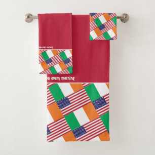 IRISH AMERICAN FLAGS Personalized Scripture RED Bath Towel Set