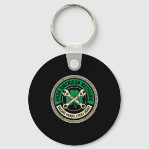 Irish american mechanic grease hands lucky heart keychain
