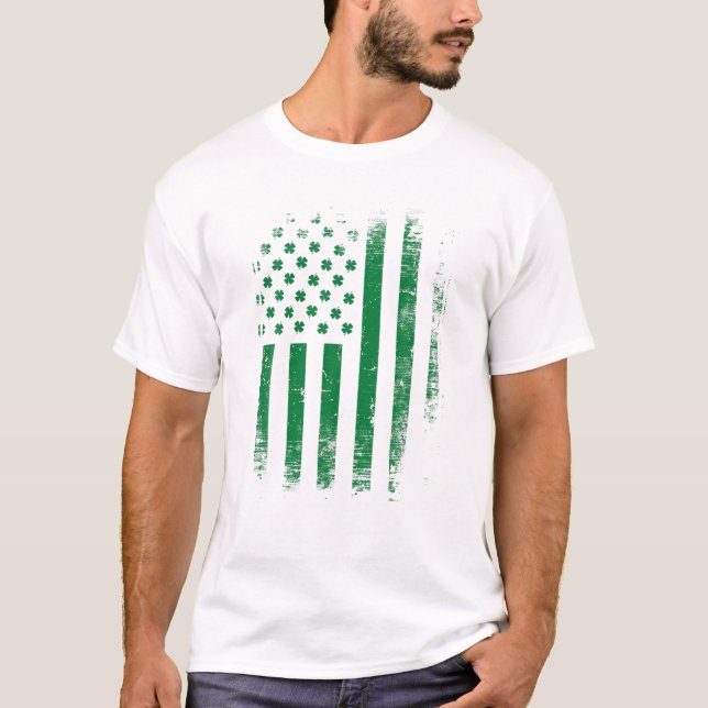 Irish American Shamrock Flag St. Patrick's Day Her T-Shirt (Front)