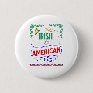 Irish American Shamrocks Harp Banner Fireworks 2 Inch Round Button