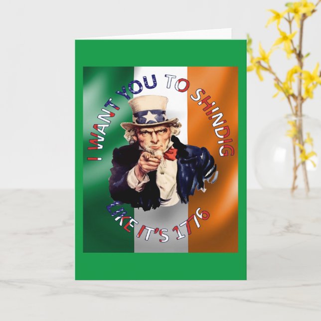 Irish American Uncle Sam Celebration Shindig Card (Yellow Flower)