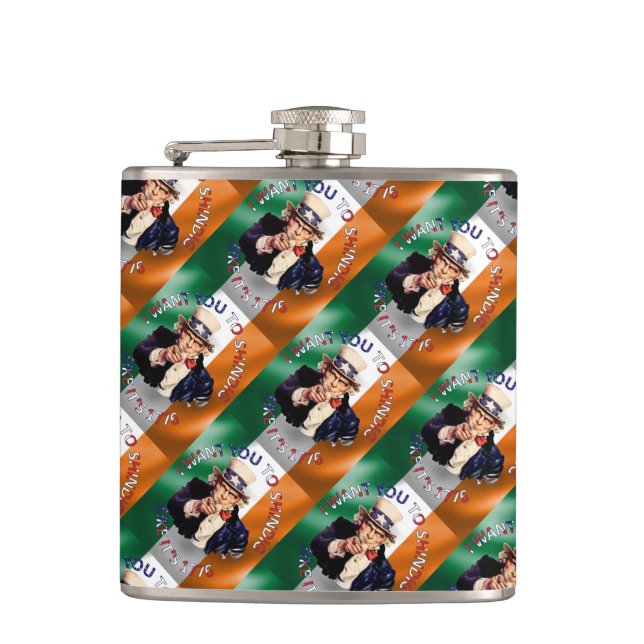 Irish American Uncle Sam Celebration Shindig Hip Flask (Front)