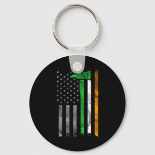 Irish American Us Flag Firefighter Axe Fire St Pat Keychain