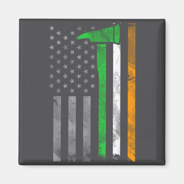 Irish American Us Flag Firefighter Axe Fire St Pat Magnet (Front)