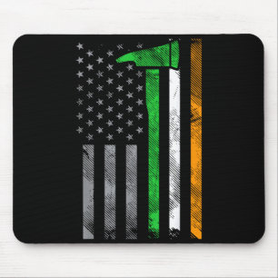 Irish American Us Flag Firefighter Axe Fire St Pat Mouse Pad
