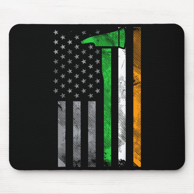 Irish American Us Flag Firefighter Axe Fire St Pat Mouse Pad (Front)