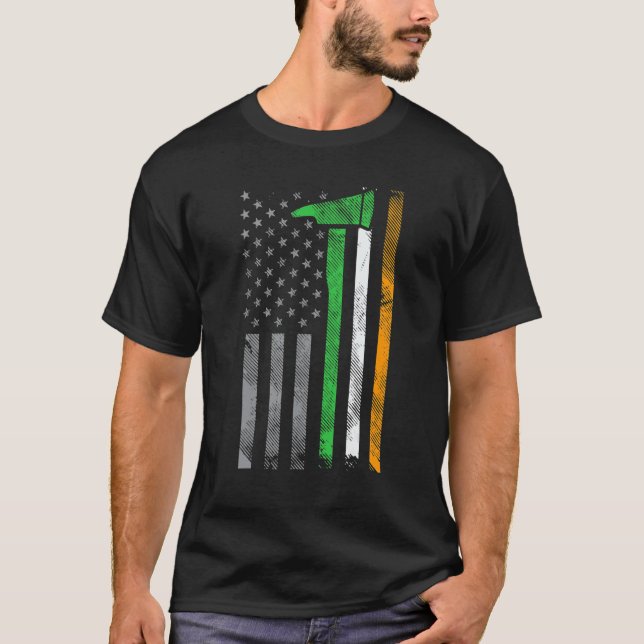 Irish American US Flag Firefighter Axe Fire St Pat T-Shirt (Front)