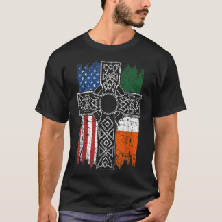Irish American USA Flag Celtic Cross St Patrick's T-Shirt