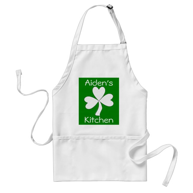 Irish Apron White Shamrock Personalized Kitchen (Front)
