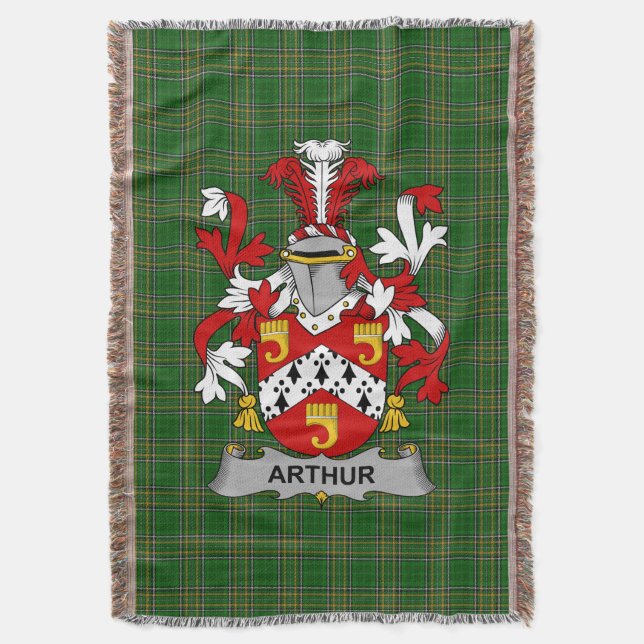  Irish Arthur Coat of Arms Family Crest Ireland Throw Blanket (Front Vertical)