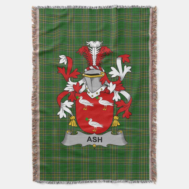  Irish Ash Coat of Arms Family Crest Ireland Throw Blanket (Front Vertical)