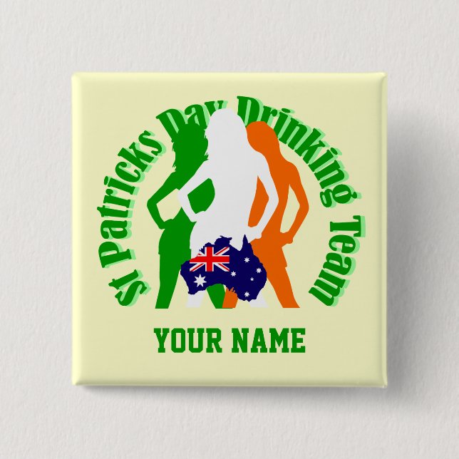 Irish Australian girls St Patrick's day 2 Inch Square Button (Front)