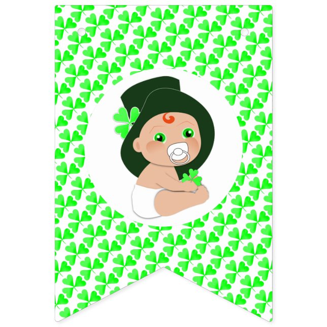 Irish Baby Leprechaun Lucky Shamrock Baby Shower Bunting Flags (First Flag)