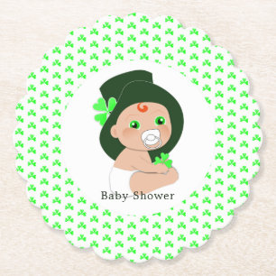 Irish Baby Leprechaun Lucky Shamrock Baby Shower Paper Coaster