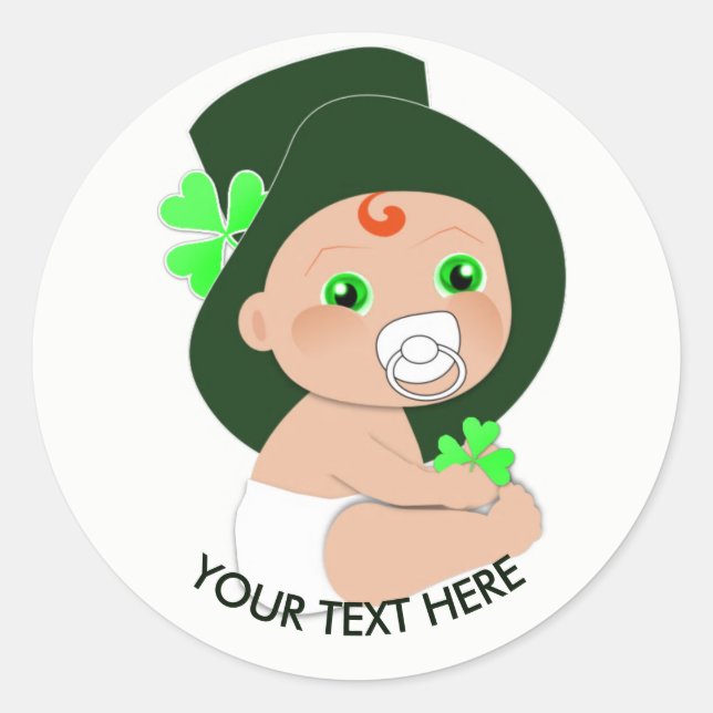 Irish Baby Leprechaun Lucky Shamrock Personalized Classic Round Sticker (Front)