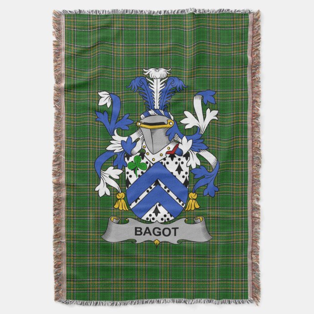  Irish Bagot Coat of Arms Family Crest Ireland Throw Blanket (Front Vertical)