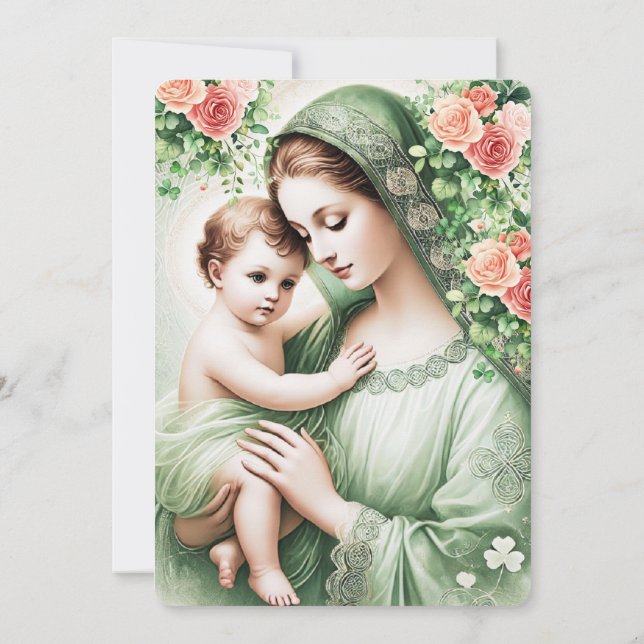 Irish Baptism Mary Jesus Shamrocks  Invitation (Back)