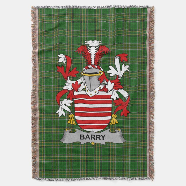  Irish Barry Coat of Arms Family Crest Ireland Throw Blanket (Front Vertical)