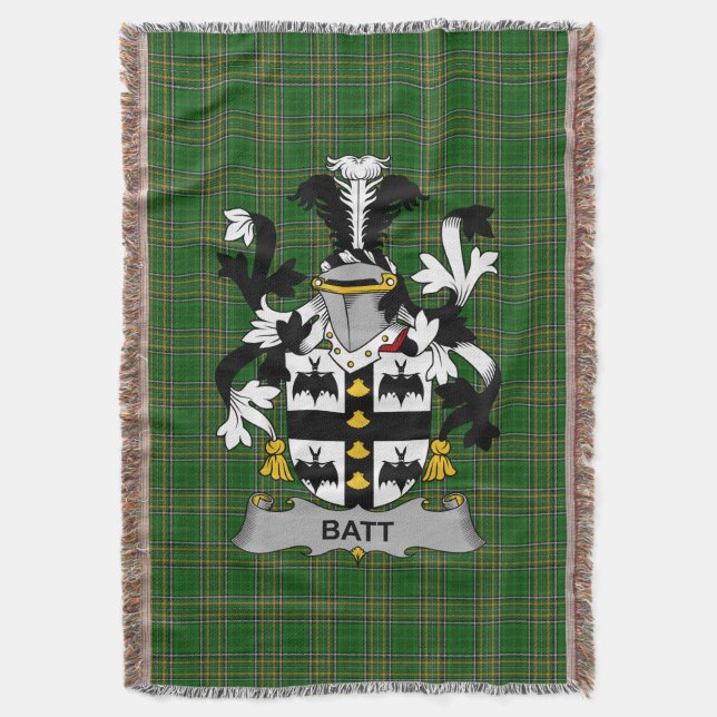  Irish Batt Coat of Arms Family Crest Ireland Throw Blanket (Front Vertical)
