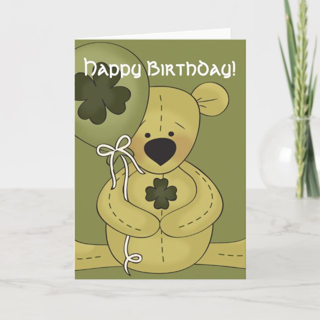 Irish Bear Happy March Birthday Card d2 (Front)