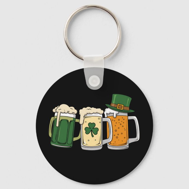 Irish Beer Ireland Flag St Patrick's Day Shamrock Keychain (Front)