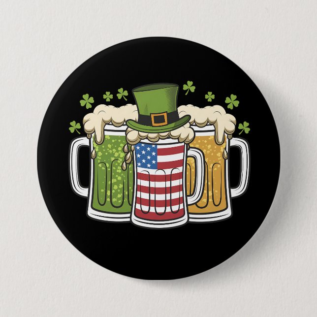 Irish Beer Ireland USA American Flag St Patrick's  3 Inch Round Button (Front)
