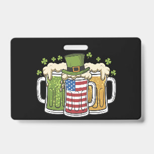 Irish Beer Ireland USA American Flag St Patrick's Badge