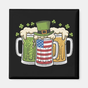 Irish Beer Ireland USA American Flag St Patrick's Magnet