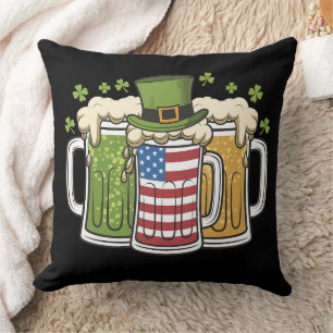 Irish Beer Ireland USA American Flag St Patrick's Throw Pillow