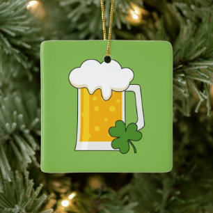Irish Beer Mug with Shamrock Clover Ceramic Ornament