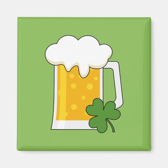 Irish Beer Mug with Shamrock Clover Magnet (Front)