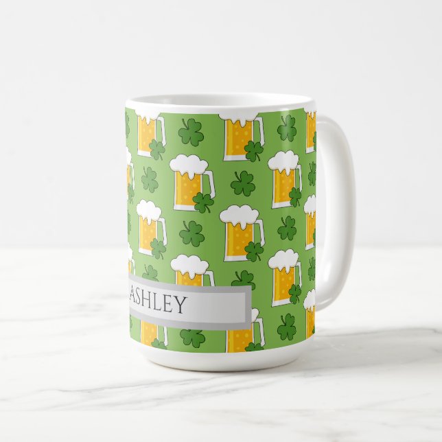 Irish Beer Mug with Shamrock Clover | Personalize (Front Right)