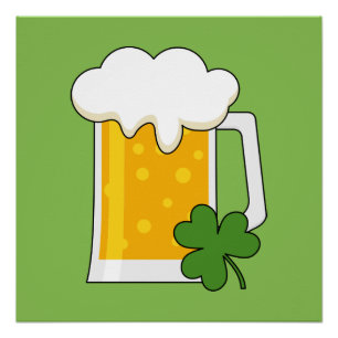 Irish Beer Mug with Shamrock Clover Poster