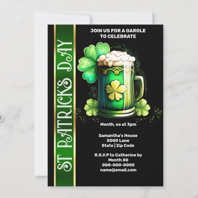 Irish beer shamrock clover green black Paddy's Day Invitation (Front)