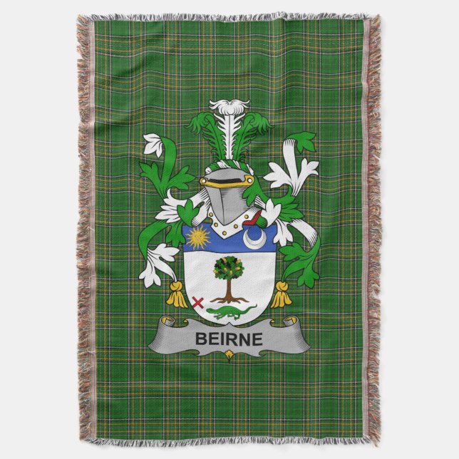  Irish Beirne or O_Beirne Coat of Arms Family Cres Throw Blanket (Front Vertical)