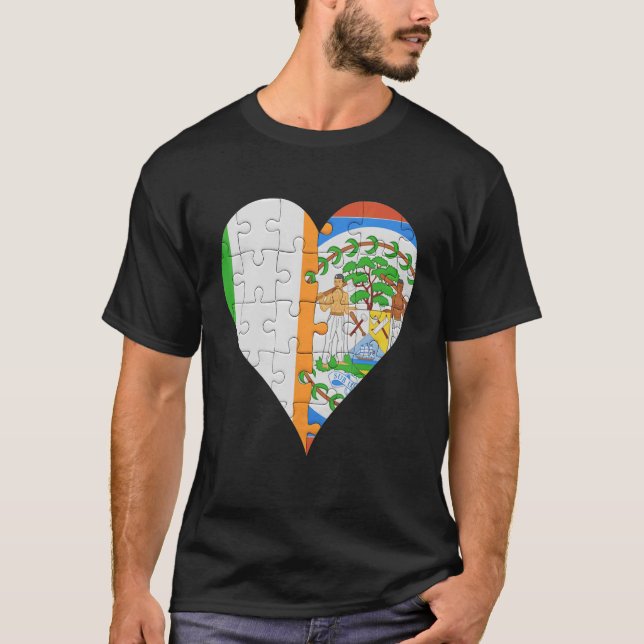 Irish Belizean Flag Heart T-Shirt (Front)