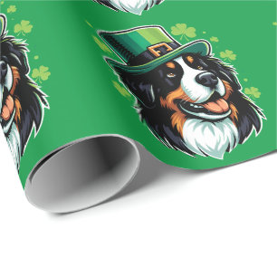 Irish Bernese Dog Leprechaun Hat St Patricks Day Wrapping Paper