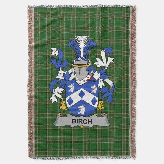  Irish Birch Coat of Arms Family Crest Ireland Throw Blanket (Front Vertical)