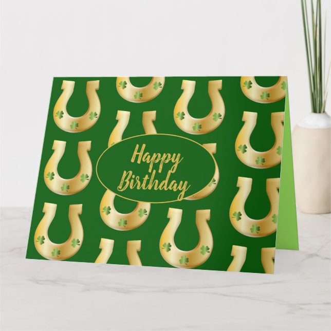 Irish Birthday Gold Horseshoes St. Patricks Day Card (Front)