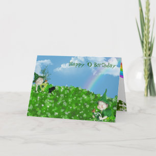 Irish Birthday Leprechauns in Shamrocks Card