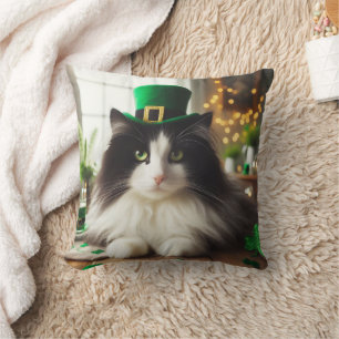Irish black and white kitty throw pillow