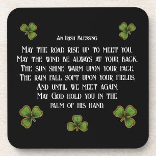 Irish Blessing and Shamrocks Black and Green Coaster