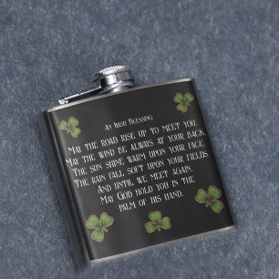 Irish Blessing and Shamrocks Black and Green Hip Flask