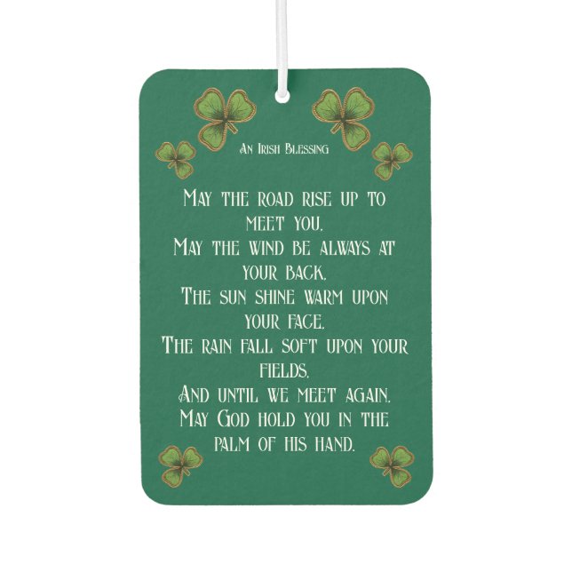Irish Blessing and Shamrocks Green Typography Air Freshener (Front)