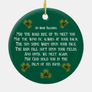 Irish Blessing and Shamrocks Green Typography Ceramic Ornament