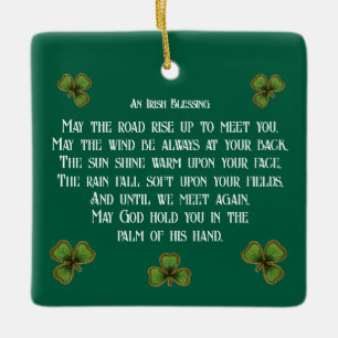 Irish Blessing and Shamrocks Green Typography Ceramic Ornament